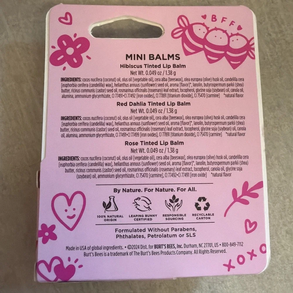 1 Burts  Bees Bee My Galentine Valentines Day Tinted Mini Lip Balm - 0.147oz/3pk